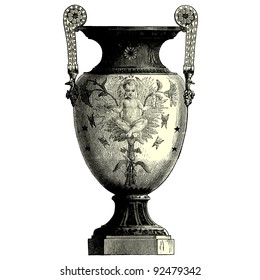 Vase- vintage engraved illustration - "La mosaique " edited by A.Bourdilliat  1875 - Paris