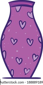 Vaso com corações violetas, ilustração, vetor sobre fundo branco