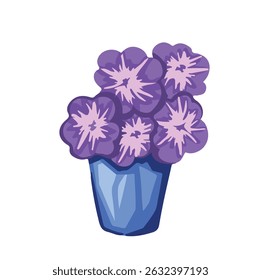 Vase with violets of lilac color vector illustration
