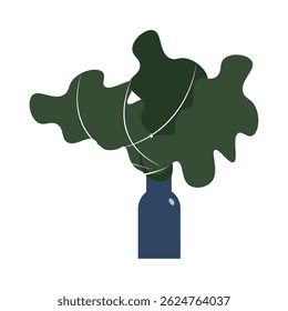 Vaso com folhas de teia. Ilustração vetorial