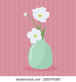 Vase con flores blancas. Ilustración de la vida residual del vector.