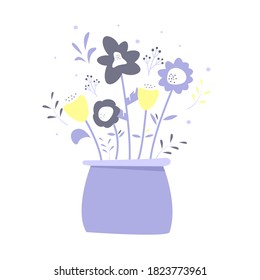 Vase with wildflowers. Vector flat illustration