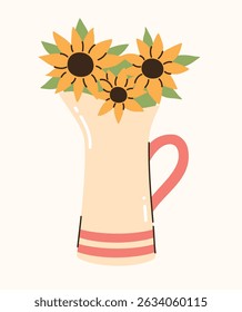 Jarrón con flores amarillas. Ilustración vectorial plana.