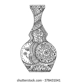 Vase zen tangle and doodle. Vaze tattoo, coloring book. Zentangle vector.