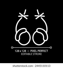 Vasectomy white linear icon for dark theme. Male sterilization, birth control. Permanent contraception, surgical operation. Thin line illustration. Isolated symbol for night mode. Editable stroke