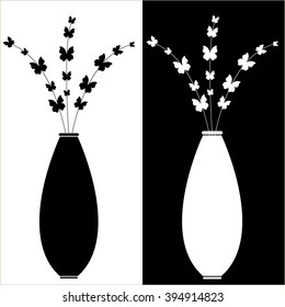  Vases black and white with butterflies instead of flowers.Vector illustration