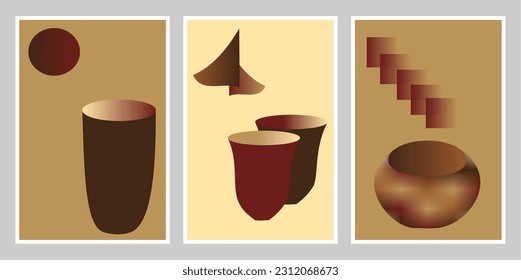 Vases. Decorative wall illustrations. Abstract arts. gradient pastel color