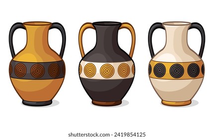 Vases isolated on a white background. Vector illustration of clay vessels.