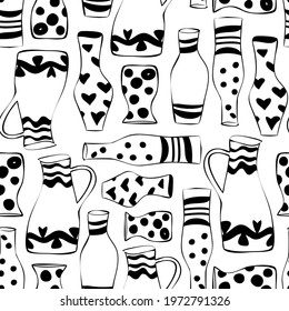Vases and pots seamless pattern. Vector concept for textile, paper, wrapping paper, wall paper, print.