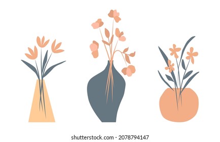 Vases. Set. Abstract wall decor of the middle of the century. Design elements for a book cover, page template, print, map, brochure, magazine, poster. Vector