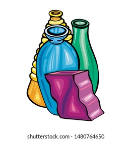 Vases set with decoration, isolated on white background, vector illustration.