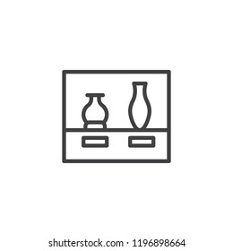 Vases in a showcase outline icon. linear style sign for mobile concept and web design. Antique museum vase simple line vector icon. Symbol, logo illustration. Pixel perfect vector graphics