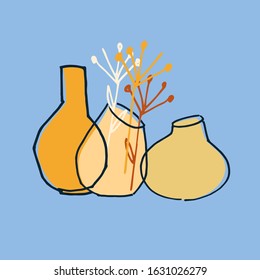 Vases vector illustration. Universal artistic design for poster, card, cover. Print for textile