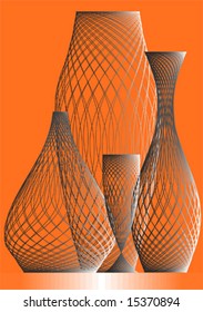 Vases and wine-glasses on a orange background. Bar rack