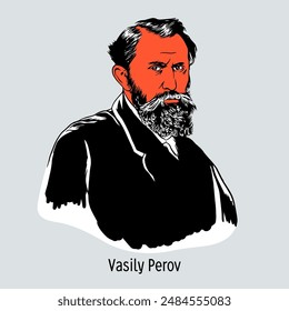 Vasily Perov was a Russian painter, genre painter and portraitist, a leading figure of the realistic school of the second half of the 19th century. Hand-drawn vector illustration