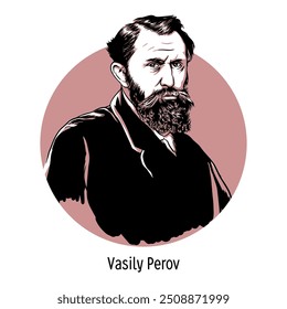 Vasily Perov - pintor russo, pintor de gênero e retratista, a figura primordial da escola realista da segunda metade do século XIX. Ilustração de vetor desenhada à mão