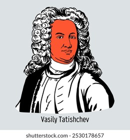 Vasily Tatishchev was a Russian artillery engineer, historian, geographer, economist and statesman. The founder of Russian source studies. Hand-drawn vector illustration