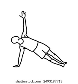 Vasisthasana (Side Plank Pose) line icon. A man does yoga. Vector isolated element. Editable stroke.