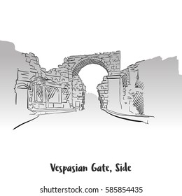 Vaspasian Gate, Side Print Design, Hand-drawn Vector Outline Sketch