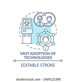 Vast adoption of technologies turquoise concept icon. Public network. Online network. Digital inclusion idea thin line illustration. Vector isolated outline RGB color drawing. Editable stroke