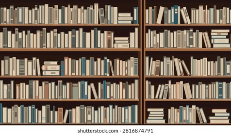 A vast collection of bound volumes arranged methodically on wooden shelves in a large library