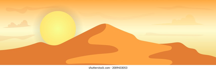 Vast desert background and The big sun in the evening , Illustration Vector EPS 10