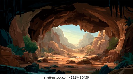 Vast Desert Canyon View from a Mystical Cave Entrance