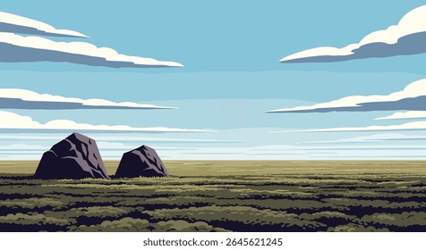 Vasto Campo Aberto Sob Um Céu Nublado