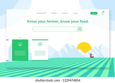 vast plantations of fertile rice and sunny sun - All elements on this template are editable with vector software