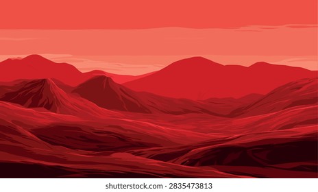 Vast Stylized Red Planet Mars Landscape Illustration