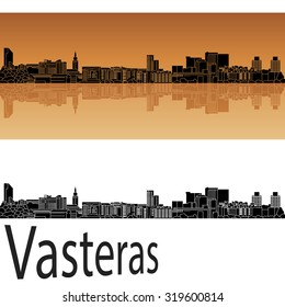 Vasteras skyline in orange background in editable vector file