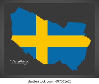 Vasterbotten map of Sweden with Swedish national flag illustration