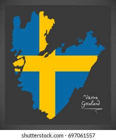 Vastra Gotaland map of Sweden with Swedish national flag illustration