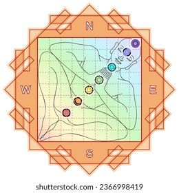 Vastu purusha mandala. Vastu Shastra building art of adjusting the house, household appliances and rooms by the divine laws. Science of architecture. Ancient vedic conception.
