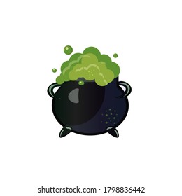 A vat with green boiling potion isolated. Halloween vector illustration.