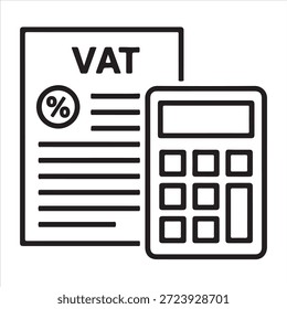 Icono de Factura IVA con ilustración de arte de línea de calculadora para conceptos de gestión fiscal y financiera contable