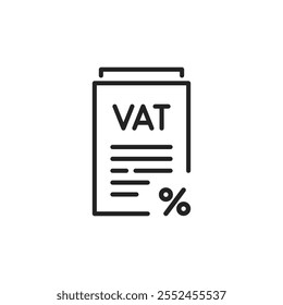 vat refund or tax return like thin line document. linear simple style trend modern finance logotype graphic art design element isolated on white. concept of e-commerce invoice doc badge or vat added