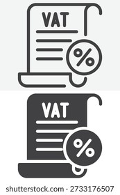 VAT taxes document icon set in different style. Line and outline with solid version, editable stroke vector icon sign and symbol. Value added tax VAT icon.