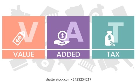 VAT - value added tax. acronym business concept. vector illustration concept with keywords and icons. lettering illustration with icons for web banner, flyer, landing page