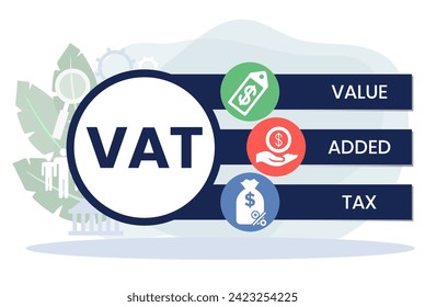 VAT - value added tax. acronym business concept. vector illustration concept with keywords and icons. lettering illustration with icons for web banner, flyer, landing page