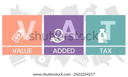 VAT - value added tax. acronym business concept. vector illustration concept with keywords and icons. lettering illustration with icons for web banner, flyer, landing page