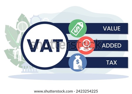 VAT - value added tax. acronym business concept. vector illustration concept with keywords and icons. lettering illustration with icons for web banner, flyer, landing page