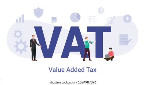 vat value added tax concept with big word or text and team people with modern flat style - vector