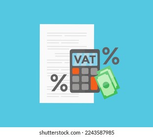 VAT. Value added tax concept and calculator logo design. Finance Taxation Accounting Concept. Percentage Symbol. Filing a tax return, Declaring an income vector design and illustration.
