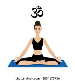 Vata dosha (o ectomorfa) constitución física ayurvédica del tipo de cuerpo humano. Imagen vector editable de una mujer en asana padmasana (pose de yoga) sobre un fondo blanco para Yoga, Ayurveda, Reiki