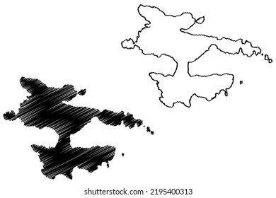 Vatersay island (United Kingdom of Great Britain and Northern Ireland, Scotland, Outer Hebrides) map vector illustration, scribble sketch Isle of Bhatarsaigh map