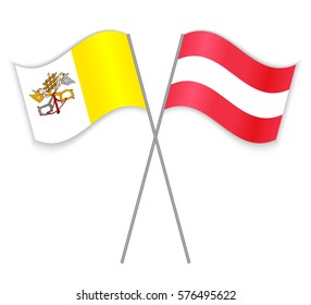 Vatican and Austrian crossed flags. Vatican City State combined with Austria isolated on white. Language learning, international business or travel concept.