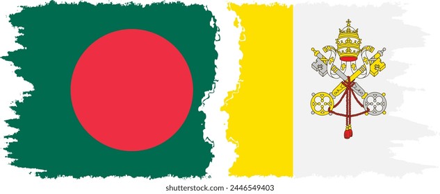 Vatican and Bangladesh grunge flags connection, vector