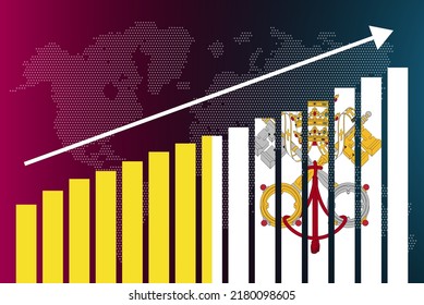 Vatican bar chart graph, increasing values, country statistics concept, Vatican country flag on bar graph, upward rising arrow on data, news banner idea