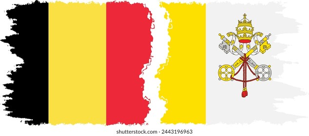 Vatican and Belgium grunge flags connection, vector